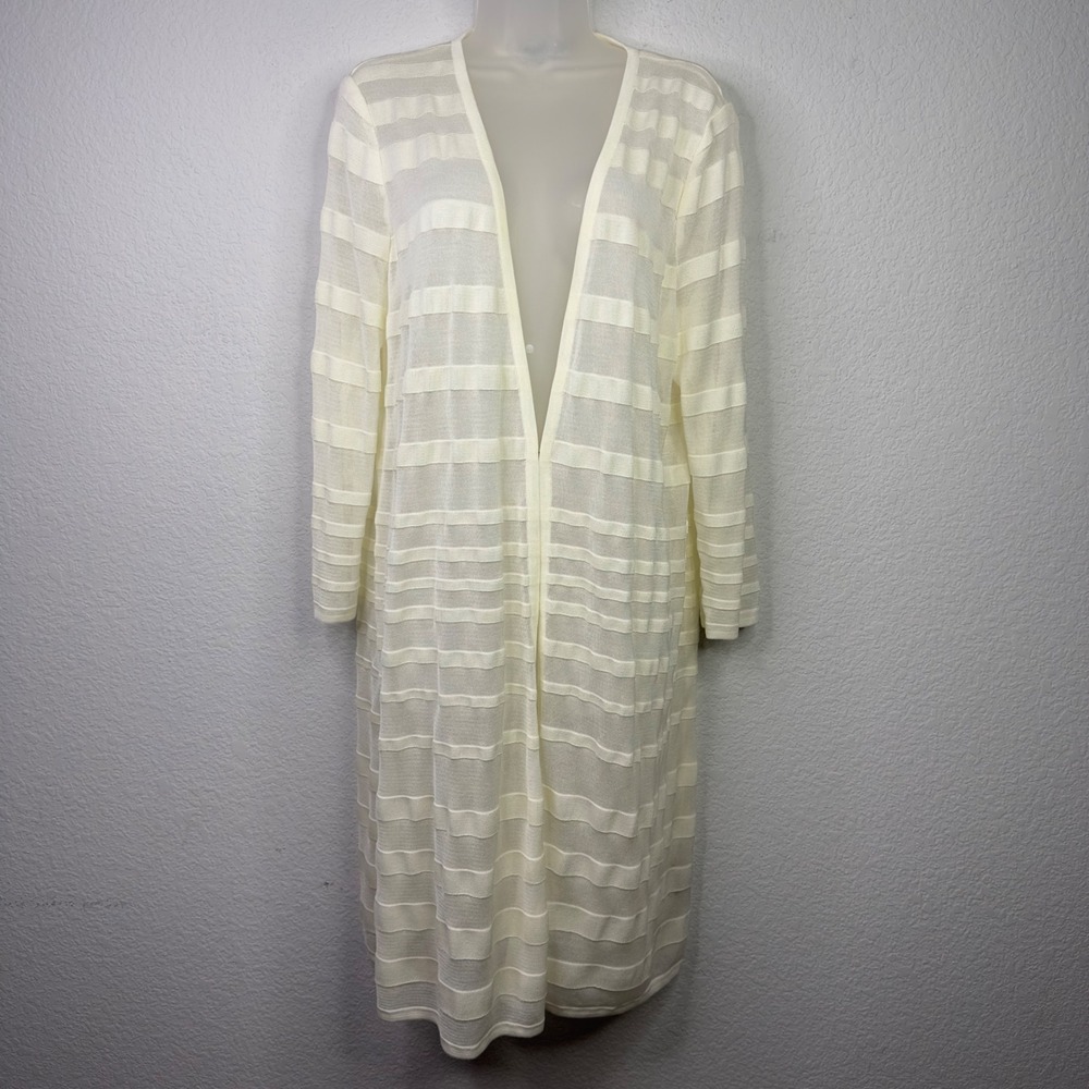 Misook Duster Cardigan Womens 0X Cream Sweater Sheer Longline Luxury Romantic